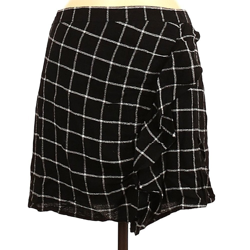 Madewell Women's Black White Plaid Ruffled Mini Casual Skirt, Sz 6